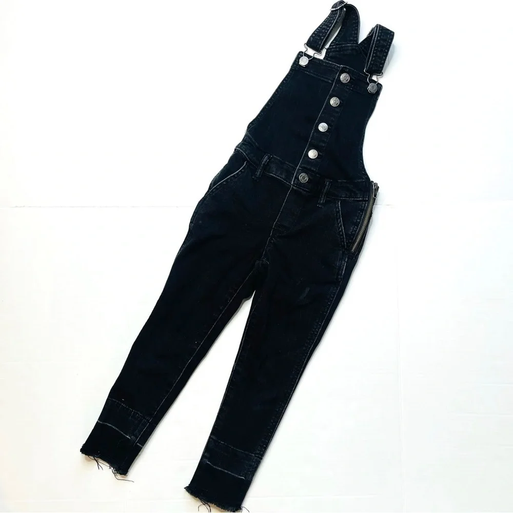 Gap Denim Girl’s Black Raw Release Hem Button Front Skinny Overalls Kid’s Small